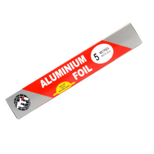 5-meter roll of aluminum foil, ideal for cooking, baking, and food storage, with a strong, durable design for easy wrapping and covering