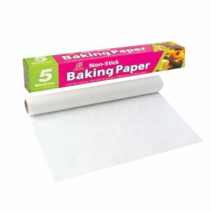 A 5-meter roll of non-stick baking paper, ideal for lining baking trays and preventing food from sticking during cooking or baking