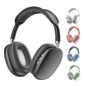 Charcoal P9 over-ear headphones with soft, cushioned ear pads for comfort and superior sound quality. Designed for a snug fit, these headphones offer a stylish look and immersive audio experience, perfect for music lovers and daily use.
