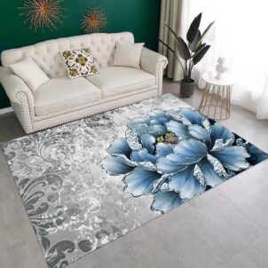 A three-dimensional carpet featuring bold patterns and vibrant, eye-catching colors that create a striking, textured visual effect.