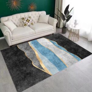 A three-dimensional carpet featuring bold patterns and vibrant, eye-catching colors that create a striking, textured visual effect.