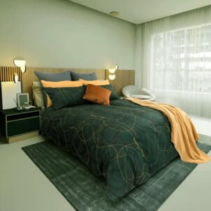 Pierre Cardin duvet cover, crafted with premium fabric for a luxurious feel, featuring an intricate design on a dark teal and black background that adds sophistication and style to any bedroom decor.