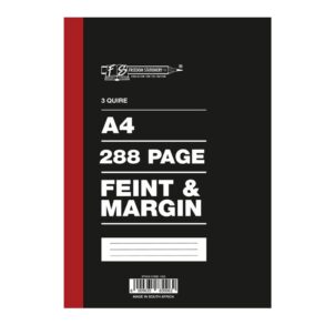 A4 Hardcover 3 Quire Feint and Margin 288 Page Book