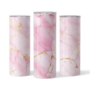 Pretty pink marble wallpaper accented with touches of gold for an elegant finish.