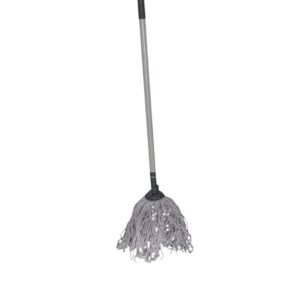Microfiber braided mop with a long, adjustable rod designed for efficient house cleaning, featuring highly absorbent, machine-washable mop heads and a built-in hook for easy hanging and space-saving storage.