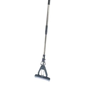 Sponge absorbent mop with a long, stretchable, and adjustable rod; features an extra-absorbent head for efficient cleaning, a lightweight design, and easy storage for everyday household use