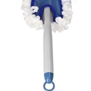 Microfibre and cotton duster brush with a removable, washable cloth head; gentle on surfaces and easy to clean—pointed shape allows you to reach into corners. See care label for washing instructions. Do not bleach or use harsh chemicals. Colour: Blue & Grey & White Size: 34.5x12x4cm