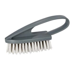 Functional plastic scrubbing brush with soft bristles, ideal for scrubbing grout, tiles, floors, carpets, and sports equipment, providing effective and versatile cleaning.