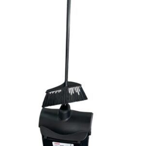 Compact dustpan and broom set with a comfortable grip and a functional tilt design for upright storage to save space. Ideal for sweeping debris, dirt, and garden waste. The broom features soft bristles for fine sweeping and is replaceable. Includes a rotating hanging hook and a lid that effectively seals in odors. Colour: Black Material: Stainless Steel & Plastic Size:  1 x Dustbin 32.3cmx15.5cmx111cm 1 x Broom 30cmx3cmx96.5cm