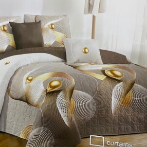 Modern elegant quilt in a sea of soft browns and warm stone tones, highlighted with a gold abstract pattern for a luxurious and sophisticated touch.