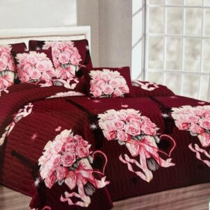 Quilt set with matching pillowcases in bold, vibrant colors and elegant patterns, creating a stylish and eye-catching bedroom look.