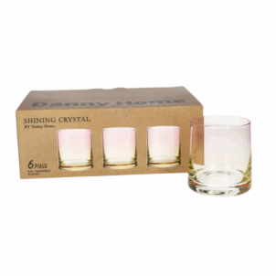 Set of colorful tumbler glasses in vibrant yellow and soft pink hues, made of translucent glass with a smooth, modern design—perfect for serving drinks at a casual gathering or adding a pop of color to the table.