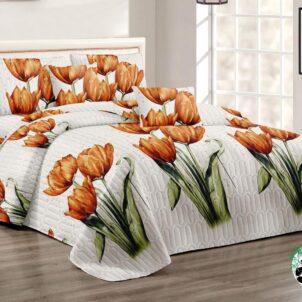 Quilt set with matching pillowcases in bold, vibrant colors and elegant patterns, creating a stylish and eye-catching bedroom look.