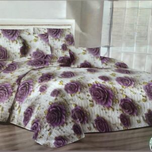 Quilt set with matching pillowcases in bold, vibrant colors and elegant patterns, creating a stylish and eye-catching bedroom look.