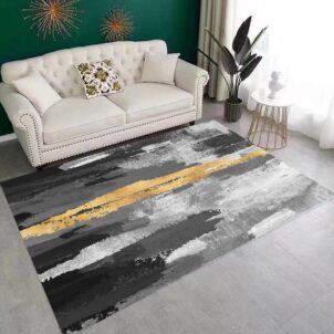 A three-dimensional carpet featuring bold patterns and vibrant, eye-catching colors that create a striking, textured visual effect.