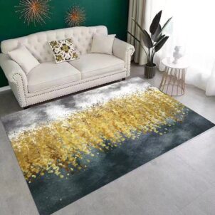 A three-dimensional carpet featuring bold patterns and vibrant, eye-catching colors that create a striking, textured visual effect.