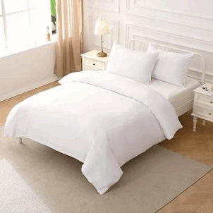 180 thread count soft duvet cover set with a smooth, lightweight feel, styled on a bed to showcase affordable luxury with a clean, comfortable look.