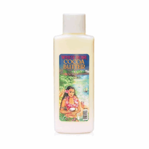 Bottle of cocoa butter body lotion with rich, moisturizing formula, designed to hydrate and nourish dry skin, leaving a smooth and soft finish.