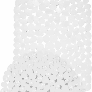 Non-slip silicone bath mat with textured surface and suction cups underneath for secure grip, designed to prevent slipping in the bathtub or shower.