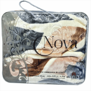 Soft, plush mink embossed blanket with a raised textured pattern, folded neatly on a bed. The blanket has a luxurious, velvety finish and a subtle sheen, highlighting its intricate embossed design.