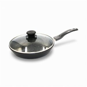 “Nonstick fry pan with a smooth coated interior and a long handle.