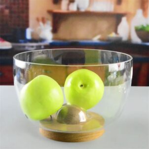 Elegant salad bowl with a sturdy wooden stand, perfect for serving salads, meals, or fresh fruit.