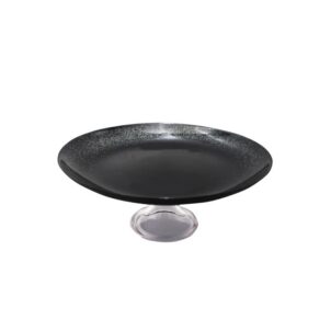 Black footed cake stand with a sleek, modern design, displayed as a statement piece ideal for serving cakes at parties or used as stylish home décor.
