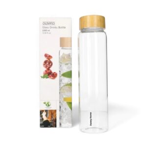 Borosilicate glass bottle designed for durability and thermal resistance, suitable for storing liquids safely.