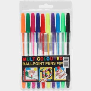 A set of 10 pastel-colored ballpoint pens.