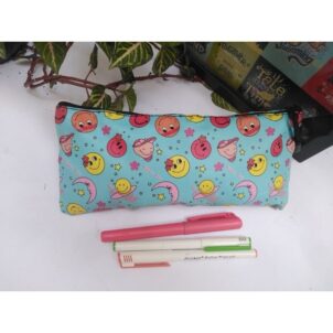 A vibrant pencil case featuring colorful patterns and fun designs, perfect for storing school supplies for back-to-school season.