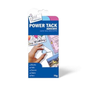 Power tack adhesive putty used for sticking lightweight items to walls or surfaces.
