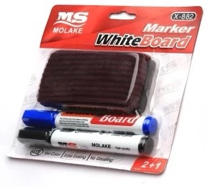 Whiteboard marker set including markers and an eraser, ideal for back-to-school supplies or as a teacher gift.