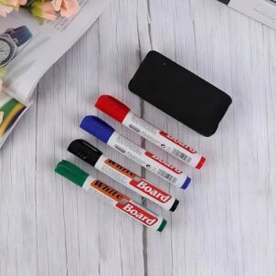Whiteboard marker set including markers and an eraser, ideal for back-to-school supplies or as a teacher gift.