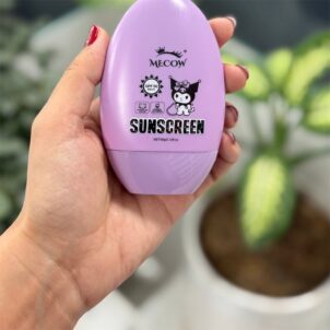 SPF 50+ sunscreen for kids or adults in a fun purple container, small enough to fit in a handbag.