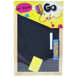 Children’s 2-in-1 board with one side chalkboard and one side whiteboard for drawing, writing, and educational activities.