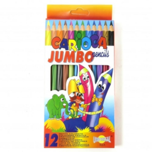 Jumbo colored pencils with thick barrels in assorted bright colours.