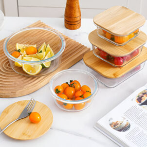 Glass Food Storage Bowl with Bamboo Lid